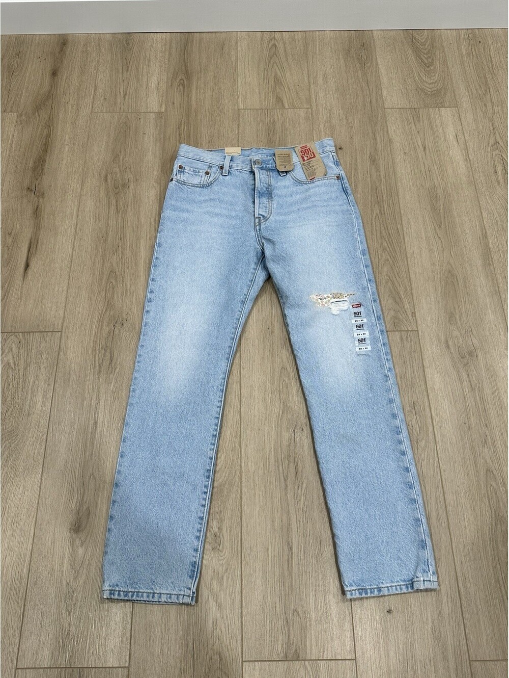NWT Levis 501 Jeans Womens 30x29 Blue 150th Anniversary Button Fly Distressed